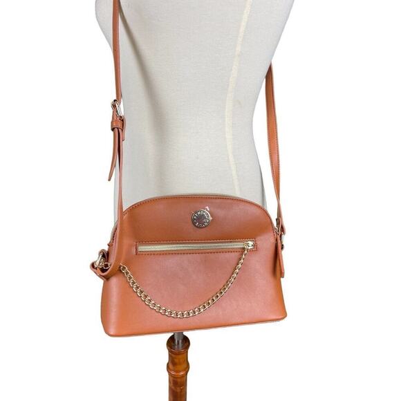 Kendall + Kylie Dome Crossbody Bag Cognac Brown Gold Accents Charm Small NWOT - Picture 7 of 7